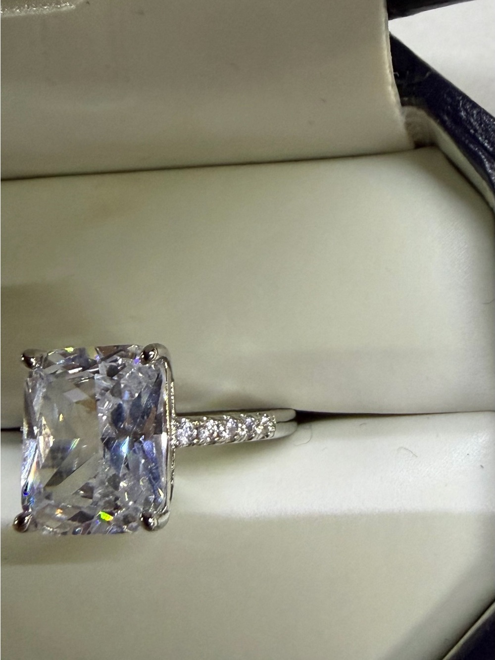 Cushion-Cut Clear Stone Cubic Zirconia Ring in Silver Tone - Women Jewelry - Picture 3 of 4